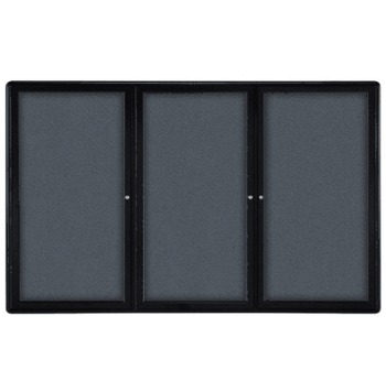 Ovation 3 Door Fabric Bulletin Board with Black Frame, 4'H x 6'W, Gray - Click to enlarge
