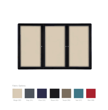 Ovation 3 Door Fabric Bulletin Board with Black Frame, 4'H x 6'W, Red - Click to enlarge