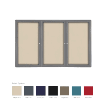 Ovation 3 Door Fabric Bulletin Board with Gray Frame, 4'H x 6'W, Taupe - Click to enlarge