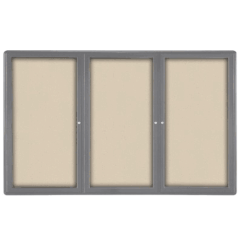 Ovation 3 Door Fabric Bulletin Board with Gray Frame, 4'H x 6'W, Beige - Click to enlarge