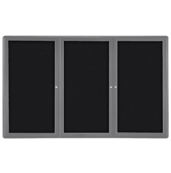 Ovation 3 Door Fabric Bulletin Board with Gray Frame, 4'H x 6'W, Black - Click to enlarge