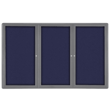 Ovation 3 Door Fabric Bulletin Board with Gray Frame, 4'H x 6'W, Blue - Click to enlarge