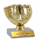 Participation Baseball Golden Glove Trophy with Marble Platform