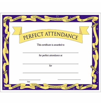 Perfect Attendance Certificates - Click to enlarge