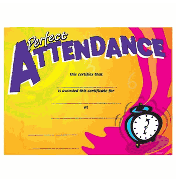 Perfect Attendance Clock Certificates - Click to enlarge
