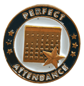 Perfect Attendance Gold Enamel Lapel Pin - Click to enlarge
