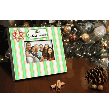 Personalized Green Stripes Holiday Picture Frame - Click to enlarge