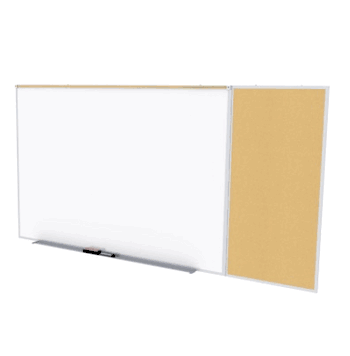 Porcelain Magnetic Whiteboard/ Natural Cork Bulletin Board Combo Board, Style C, 5'H x 16'W - Click to enlarge