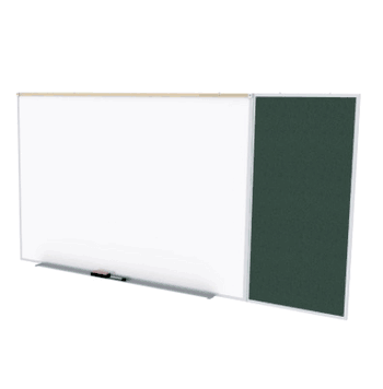 Porcelain Magnetic Whiteboard/ Vinyl Bulletin Board Combo Board, Style C, 5'H x 12'W, Ebony - Click to enlarge