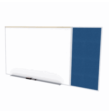 Porcelain Magnetic Whiteboard/ Vinyl Bulletin Board Combo Board, Style C, 5'H x 16'W, Navy - Click to enlarge