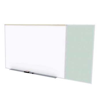 Porcelain Magnetic Whiteboard/ Vinyl Bulletin Board Combo Board, Style C, 5'H x 12'W, Silver - Click to enlarge