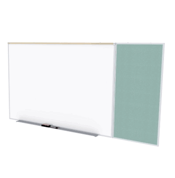 Porcelain Magnetic Whiteboard/ Vinyl Bulletin Board Combo Board, Style C, 5'H x 16'W, Stone - Click to enlarge