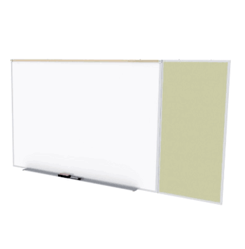Porcelain Magnetic Whiteboard/ Vinyl Bulletin Board Combo Board, Style C, 5'H x 16'W, Caramel - Click to enlarge