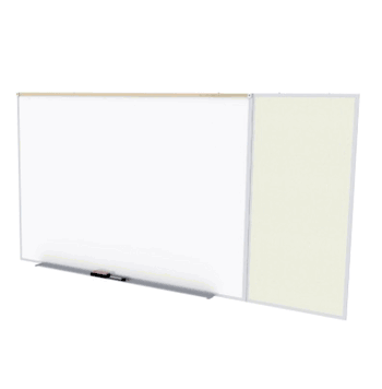 Porcelain Magnetic Whiteboard/ Vinyl Bulletin Board Combo Board, Style C, 5'H x 8'W, Ivory - Click to enlarge