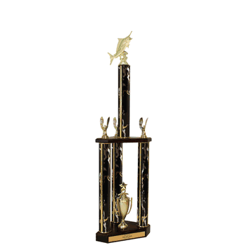 Quick-Ship Two-Tier 3-Column Trophies - Marlin Fish - Click to enlarge