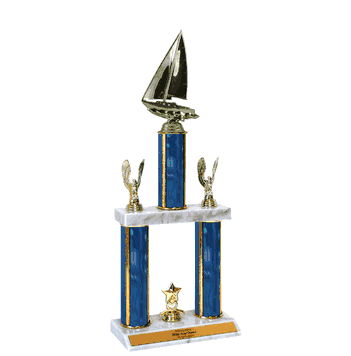 Quick-Ship Two-Tier Trophies with Sailboat Figure - Click to enlarge