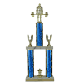 Quick-Ship Two-Tier Trophies with Weightlifting Figure