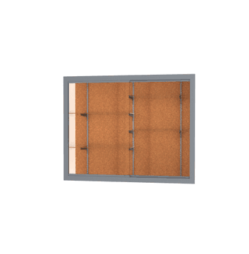 Recessed Wall Display Case w/ Cork Back and Satin Natural Aluminum Frame, 48"H X 60"W X 16"D - Click to enlarge