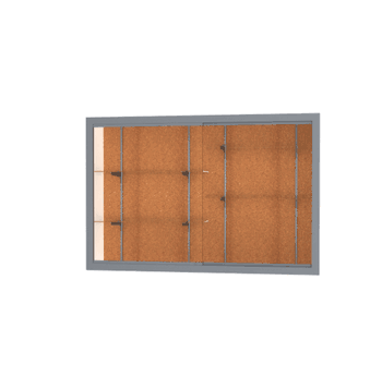 Recessed Wall Display Case w/ Cork Back and Satin Natural Aluminum Frame, 48"H X 72"W X 16"D - Click to enlarge