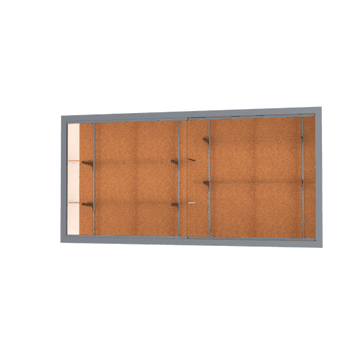 Recessed Wall Display Case w/ Cork Back and Satin Natural Aluminum Frame, 48"H X 96"W X 16"D - Click to enlarge