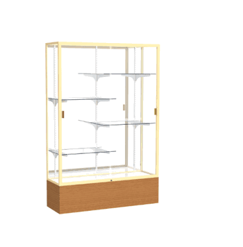 Reliant Carmel Oak case, Mirror Back w/ Champagne aluminum frame finish, 72"H x 48"W x 16"D - Click to enlarge