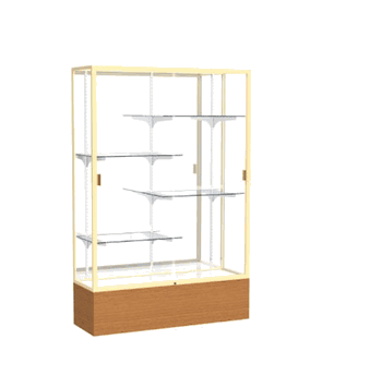 Reliant Carmel Oak case, Mirror Back w/ Champagne aluminum frame finish, 72"H x 48"W x 16"D - Click to enlarge