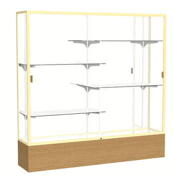 Reliant Carmel Oak case, Mirror Back w/ Champagne aluminum frame finish, 72"H x 72"W x 16"D - Click to enlarge
