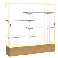 Reliant Carmel Oak case, Mirror Back w/ Champagne aluminum frame finish, 72"H x 72"W x 16"D