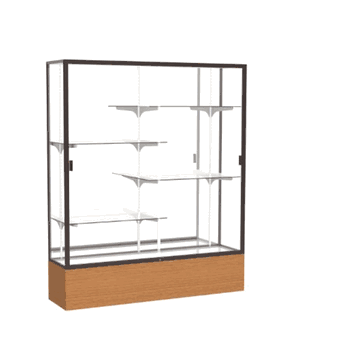 Reliant Carmel Oak case, Mirror Back w/ Dark Bronze aluminum frame finish, 72"H x 60"W x 16"D - Click to enlarge