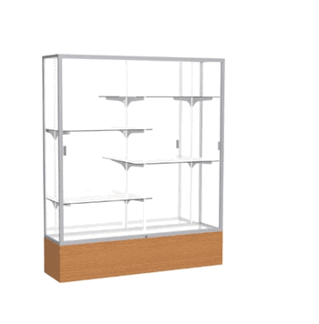 Reliant Carmel Oak case, Mirror Back w/ Satin Natural aluminum frame finish, 72"H x 60"W x 16"D - Click to enlarge