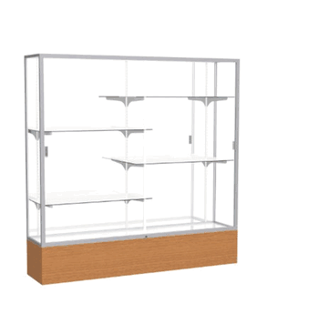 Reliant Carmel Oak case, Mirror Back w/ Satin Natural aluminum frame finish, 72"H x 72"W x 16"D - Click to enlarge