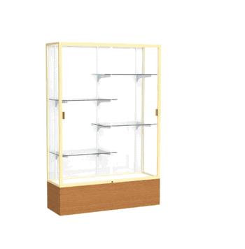 Reliant Carmel Oak case, White Laminate Back w/ Champagne aluminum frame finish, 72"H x 48"W x 16"D - Click to enlarge