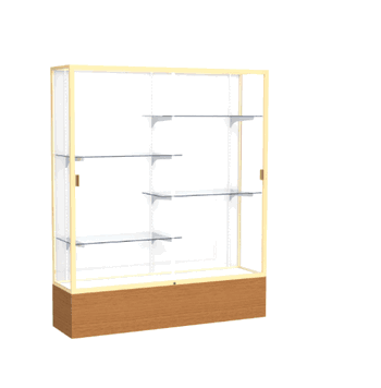 Reliant Carmel Oak case, White Laminate Back w/ Champagne aluminum frame finish, 72"H x 60"W x 16"D - Click to enlarge
