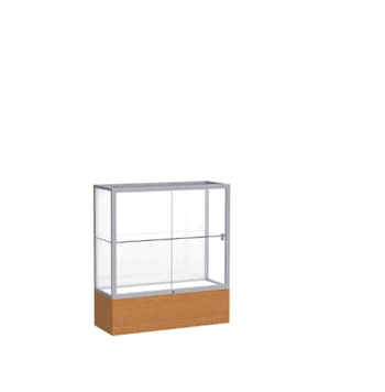 Reliant Carmel Oak case, White Laminate Back w/ Satin Natural aluminum frame finish, 40"H x 36"W x 14"D - Click to enlarge