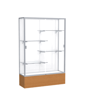 Reliant Carmel Oak case, White Laminate Back w/ Satin Natural aluminum frame finish, 72"H x 48"W x 16"D - Click to enlarge