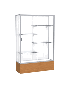 Reliant Carmel Oak case, White Laminate Back w/ Satin Natural aluminum frame finish, 72"H x 48"W x 16"D - Click to enlarge