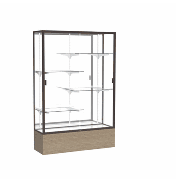 Reliant Driftwood Oak case, Mirror Back w/ Dark Bronze aluminum frame finish, 72"H x 48"W x 16"D - Click to enlarge