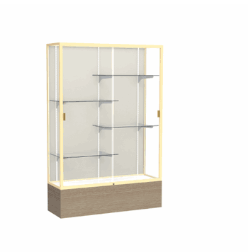 Reliant Driftwood Oak case, Plaque Fabric Back w/ Champagne aluminum frame finish, 72"H x 60"W x 16"D - Click to enlarge