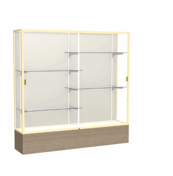 Reliant Driftwood Oak case, Plaque Fabric Back w/ Champagne aluminum frame finish, 72"H x 72"W x 16"D - Click to enlarge