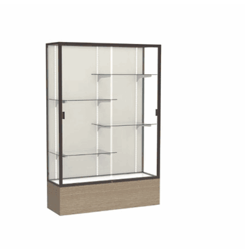 Reliant Driftwood Oak case, Plaque Fabric Back w/ Dark Bronze aluminum frame finish, 72"H x 48"W x 16"D - Click to enlarge