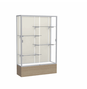 Reliant Driftwood Oak case, Plaque Fabric Back w/ Satin Natural aluminum frame finish, 72"H x 48"W x 16"D - Click to enlarge