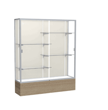 Reliant Driftwood Oak case, Plaque Fabric Back w/ Satin Natural aluminum frame finish, 72"H x 60"W x 16"D - Click to enlarge