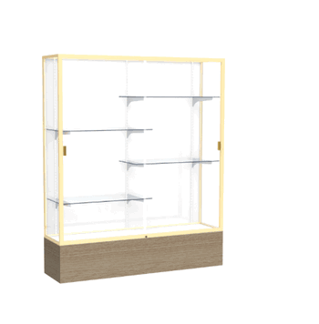 Reliant Driftwood Oak case, White Laminate Back w/ Champagne aluminum frame finish, 72"H x 60"W x 16"D - Click to enlarge