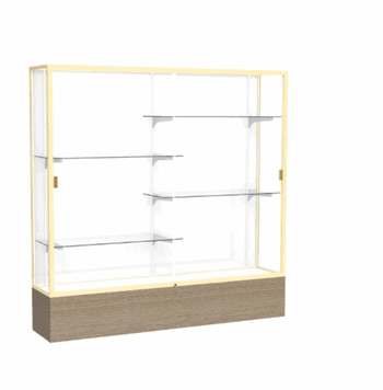 Reliant Driftwood Oak case, White Laminate Back w/ Champagne aluminum frame finish, 72"H x 72"W x 16"D - Click to enlarge