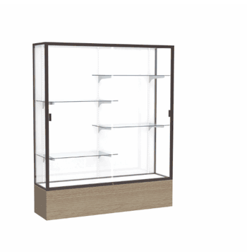 Reliant Driftwood Oak case, White Laminate Back w/ Dark Bronze aluminum frame finish, 72"H x 60"W x 16"D - Click to enlarge