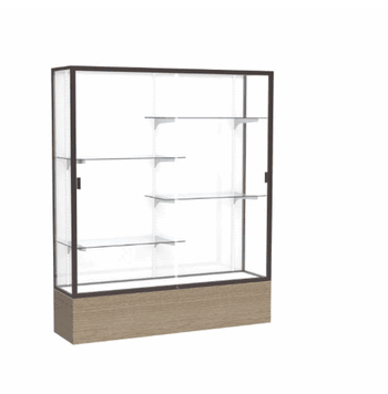 Reliant Driftwood Oak case, White Laminate Back w/ Dark Bronze aluminum frame finish, 72"H x 60"W x 16"D - Click to enlarge