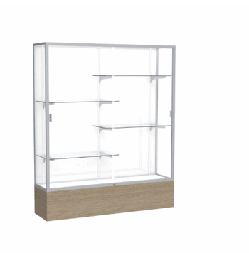 Reliant Driftwood Oak case, White Laminate Back w/ Satin Natural aluminum frame finish, 72"H x 60"W x 16"D - Click to enlarge