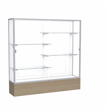 Reliant Driftwood Oak case, White Laminate Back w/ Satin Natural aluminum frame finish, 72"H x 72"W x 16"D - Click to enlarge