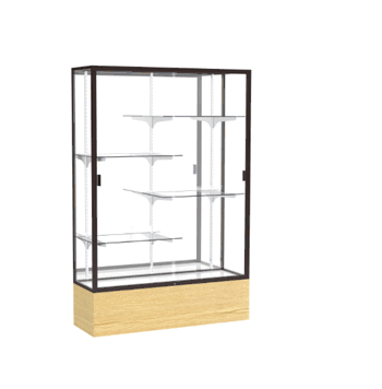 Reliant Light Oak Vinyl case, Mirror Back w/ Dark Bronze aluminum frame finish, 72"H x 48"W x 16"D - Click to enlarge