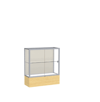 Reliant Light Oak Vinyl case, Plaque Fabric Back w/ Satin Natural aluminum frame finish, 40"H x 36"W x 14"D - Click to enlarge